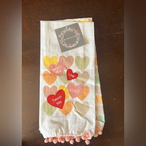 Hand towels, linen, Valentine’s Day, hearts, pink, yellow, orange, cotton